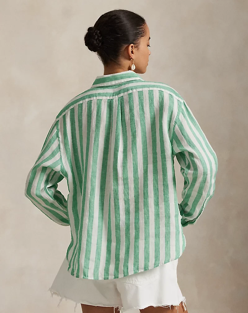 Wide Cropped Striped Linen Shirt