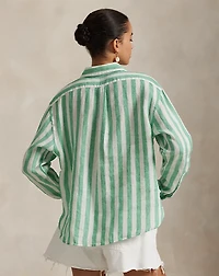 Wide Cropped Striped Linen Shirt