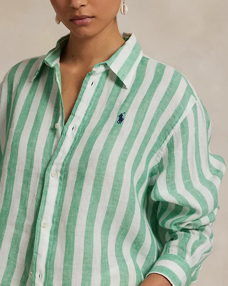 Wide Cropped Striped Linen Shirt