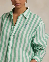 Wide Cropped Striped Linen Shirt