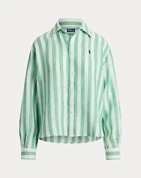 Wide Cropped Striped Linen Shirt