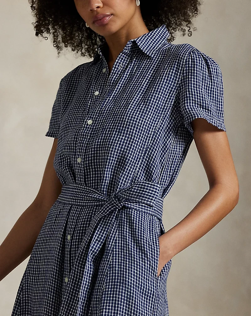 Belted Striped Linen Shirtdress