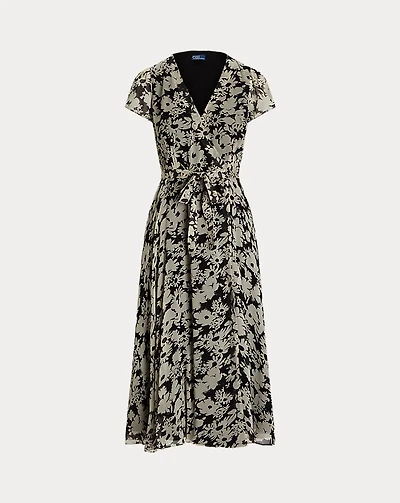 Crinkled Floral Wrap Dress