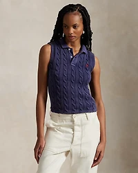 Cable-Knit Cropped Polo Shirt
