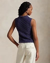 Cable-Knit Cropped Polo Shirt