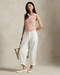 Cable-Knit Cropped Polo Shirt