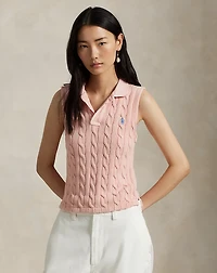 Cable-Knit Cropped Polo Shirt