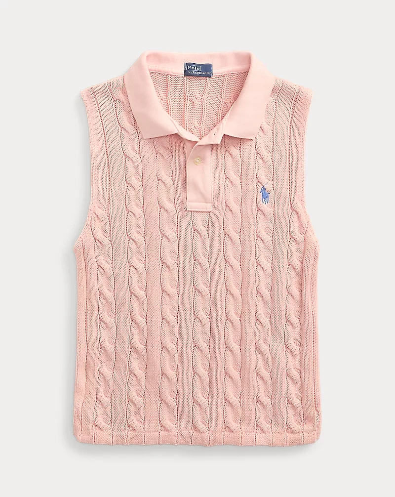 Cable-Knit Cropped Polo Shirt