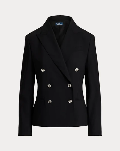 Double-Breasted Stretch-Wool Crop Blazer