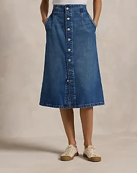 Denim A-Line Midi Skirt