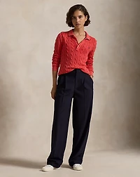 Cable-Knit Cotton Long-Sleeve Polo Shirt