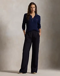 Cable-Knit Cotton Long-Sleeve Polo Shirt