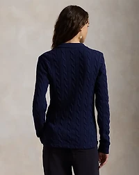 Cable-Knit Cotton Long-Sleeve Polo Shirt