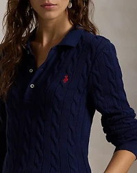 Cable-Knit Cotton Long-Sleeve Polo Shirt