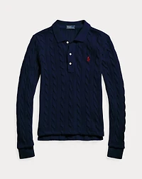 Cable-Knit Cotton Long-Sleeve Polo Shirt