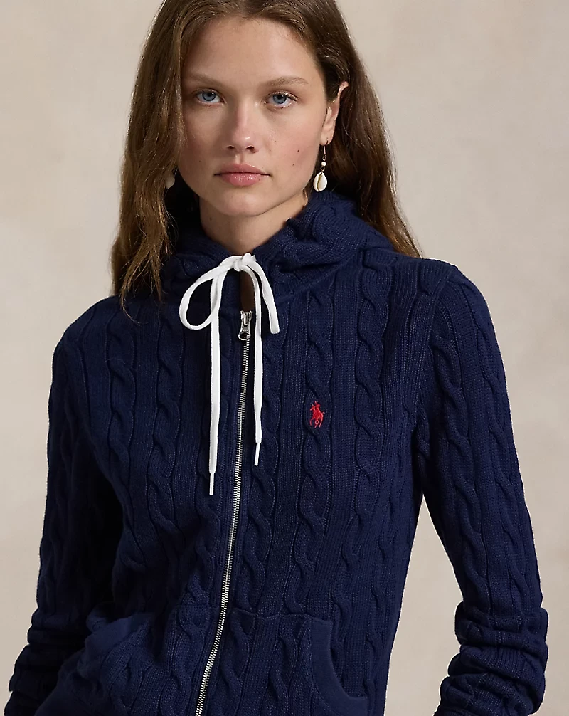 Cable-Knit Cotton Full-Zip Hoodie