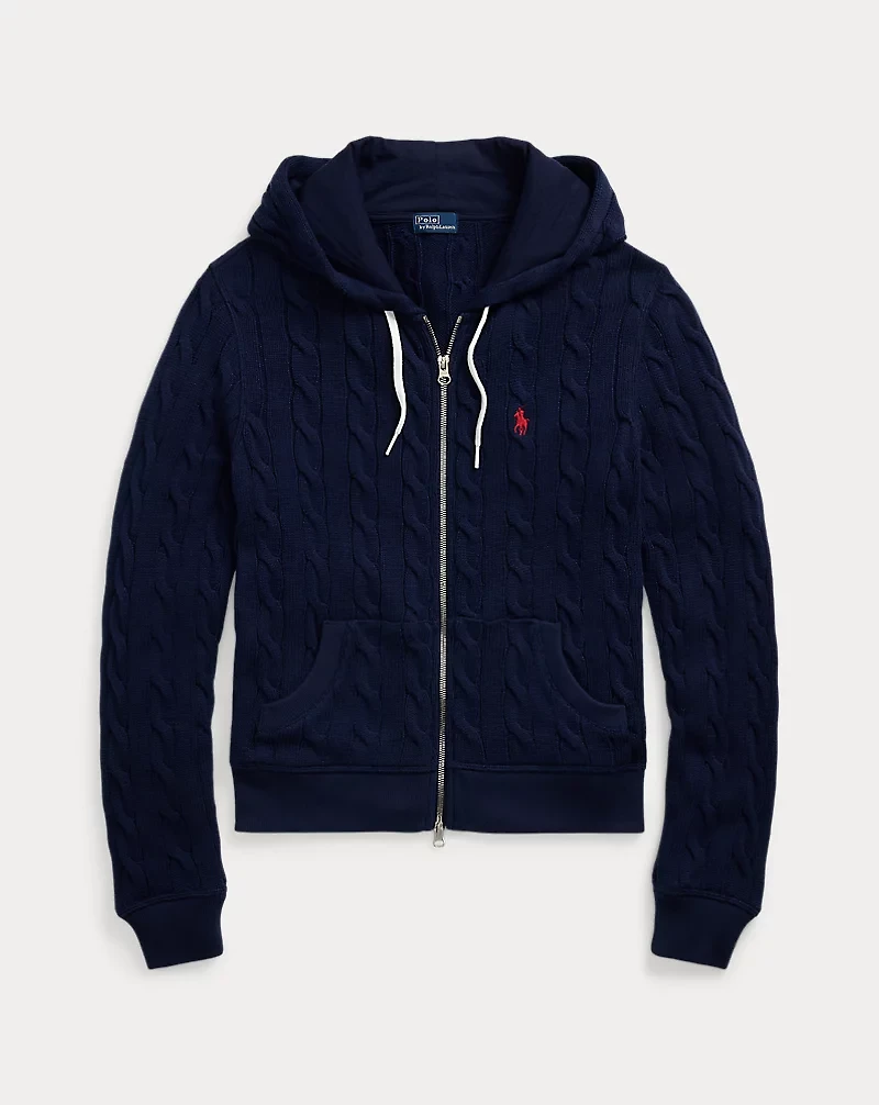 Cable-Knit Cotton Full-Zip Hoodie