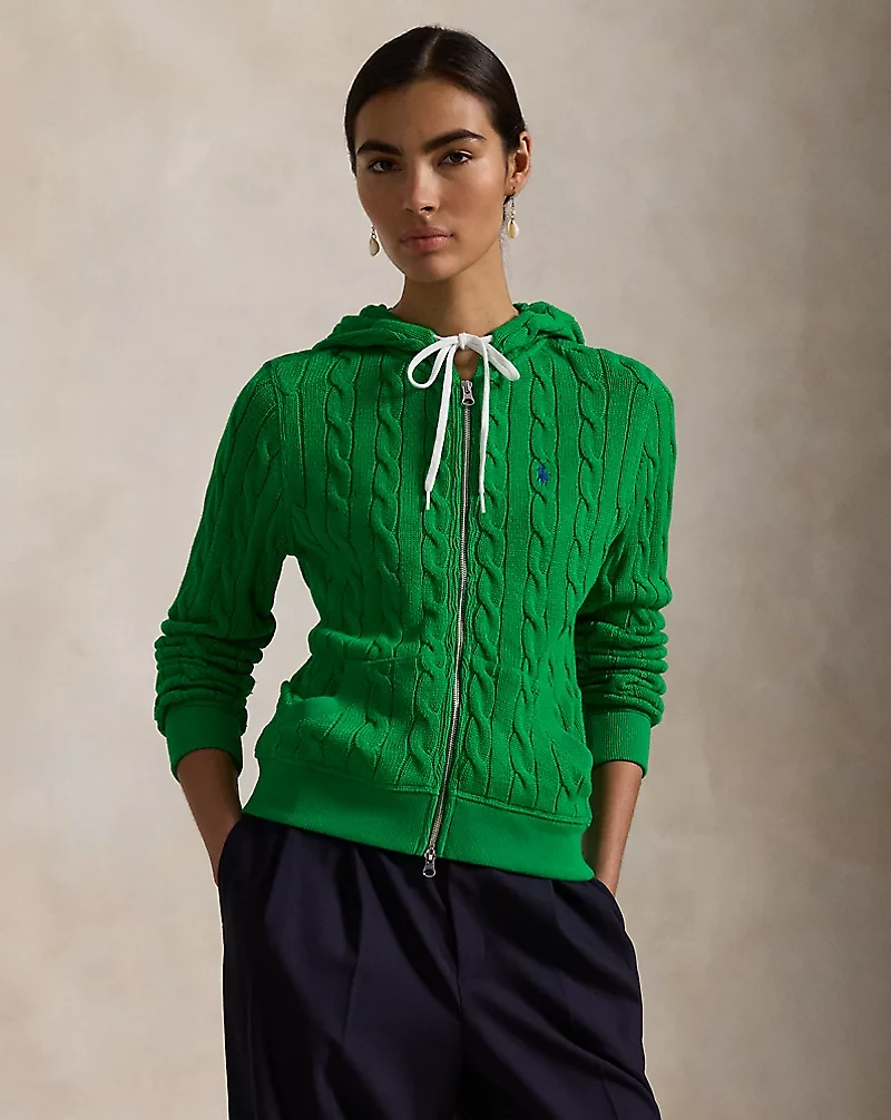 Cable-Knit Cotton Full-Zip Hoodie