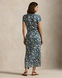 Print Linen Faux-Wrap Dress