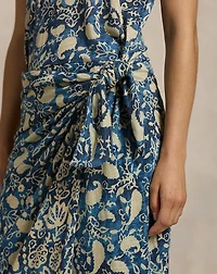 Print Linen Faux-Wrap Dress