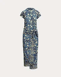 Print Linen Faux-Wrap Dress