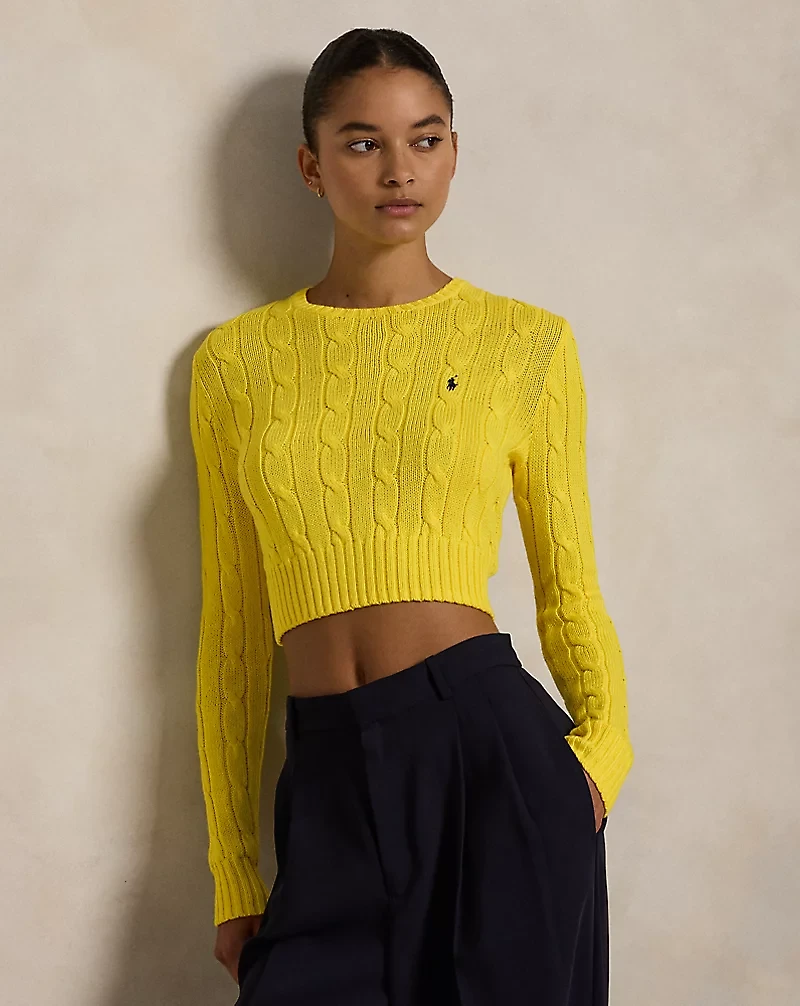 Cable-Knit Cotton Cropped Sweater