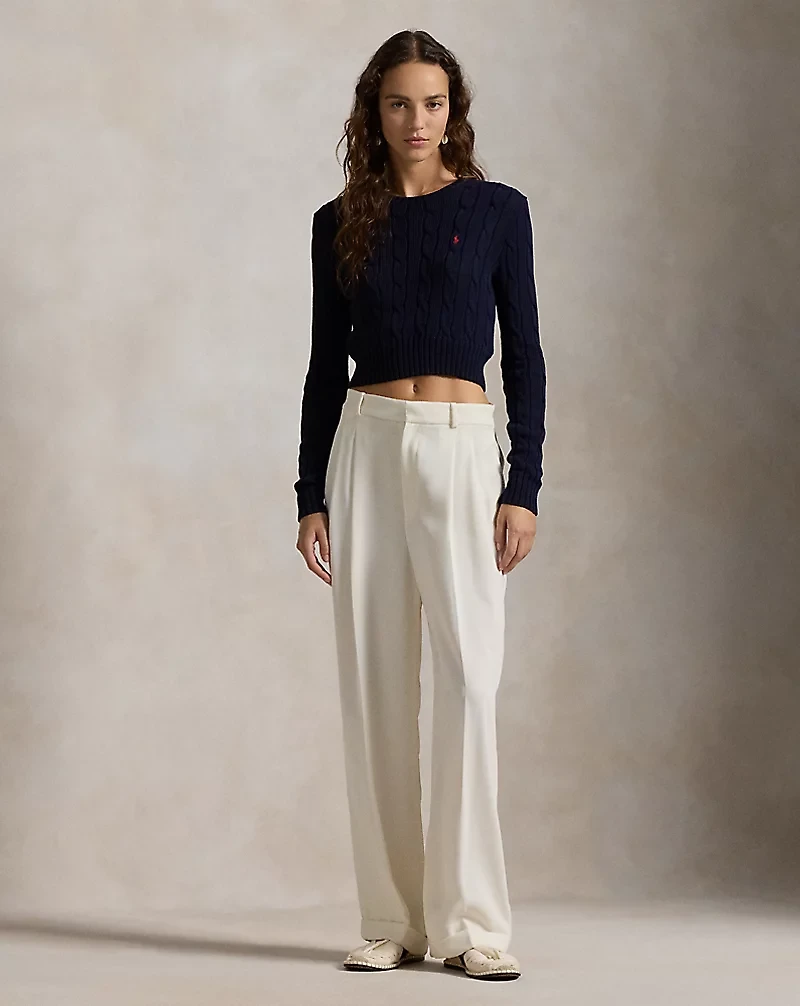 Cable-Knit Cotton Cropped Sweater
