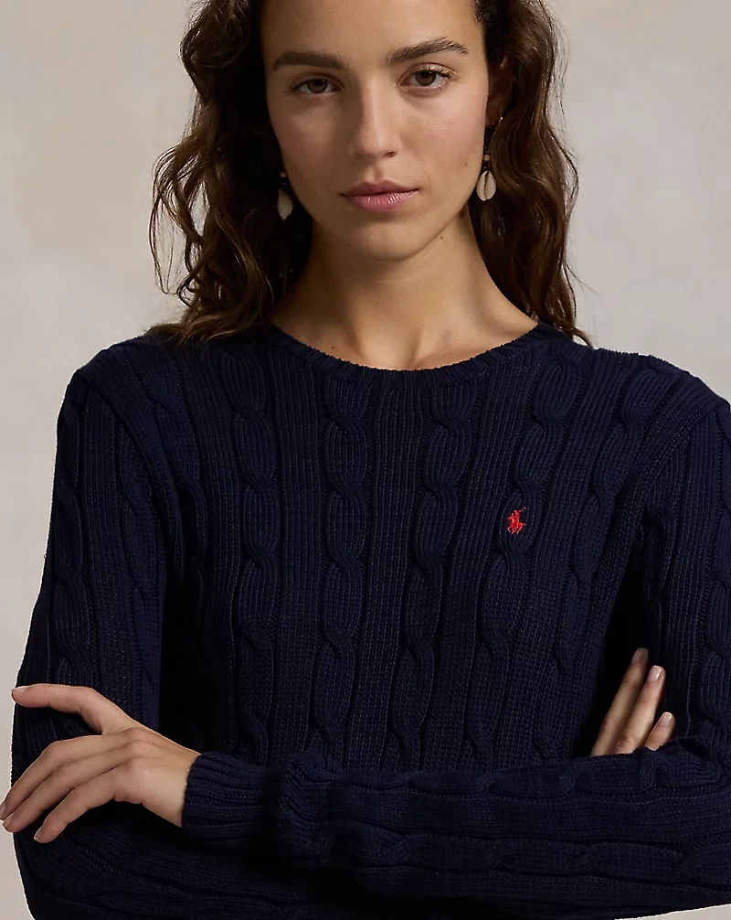 Cable-Knit Cotton Cropped Sweater
