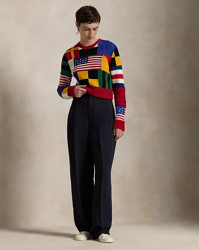 Patchwork Flag Cotton Crewneck Sweater