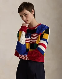 Patchwork Flag Cotton Crewneck Sweater