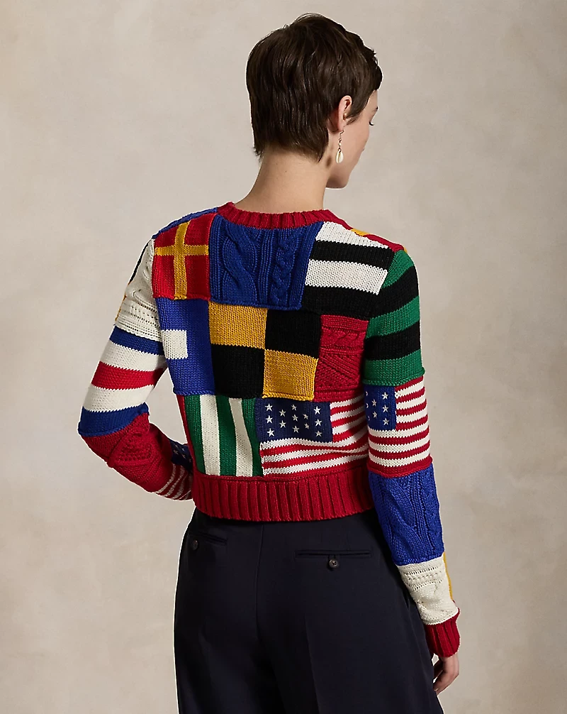 Patchwork Flag Cotton Crewneck Sweater