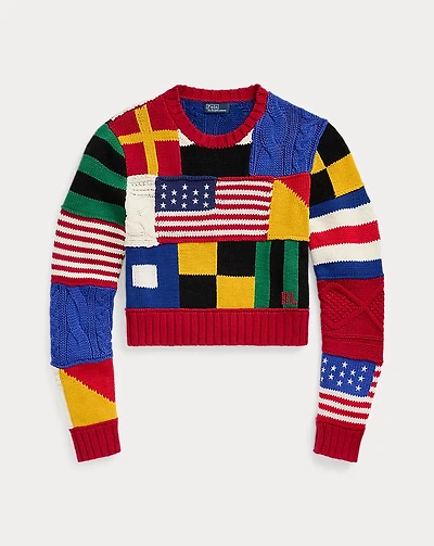 Patchwork Flag Cotton Crewneck Sweater