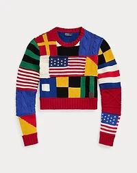 Patchwork Flag Cotton Crewneck Sweater