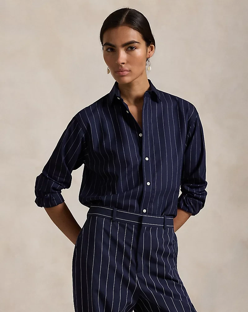 Relaxed Fit Pinstripe Wool-Blend Shirt