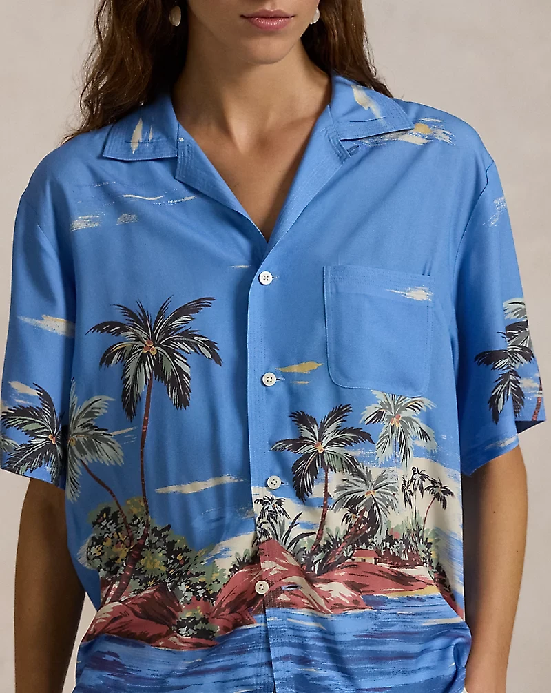 Tropical-Print Camp Shirt