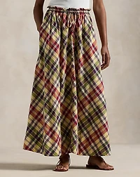 Plaid Cotton Drawstring Maxiskirt