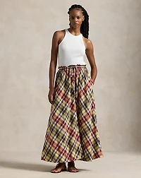 Plaid Cotton Drawstring Maxiskirt