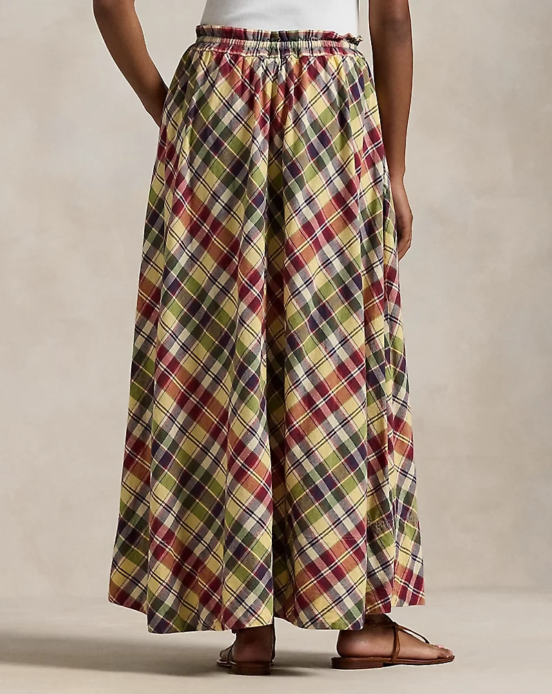 Plaid Cotton Drawstring Maxiskirt