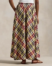 Plaid Cotton Drawstring Maxiskirt