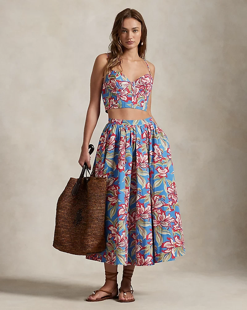 Floral Cotton Midi Skirt
