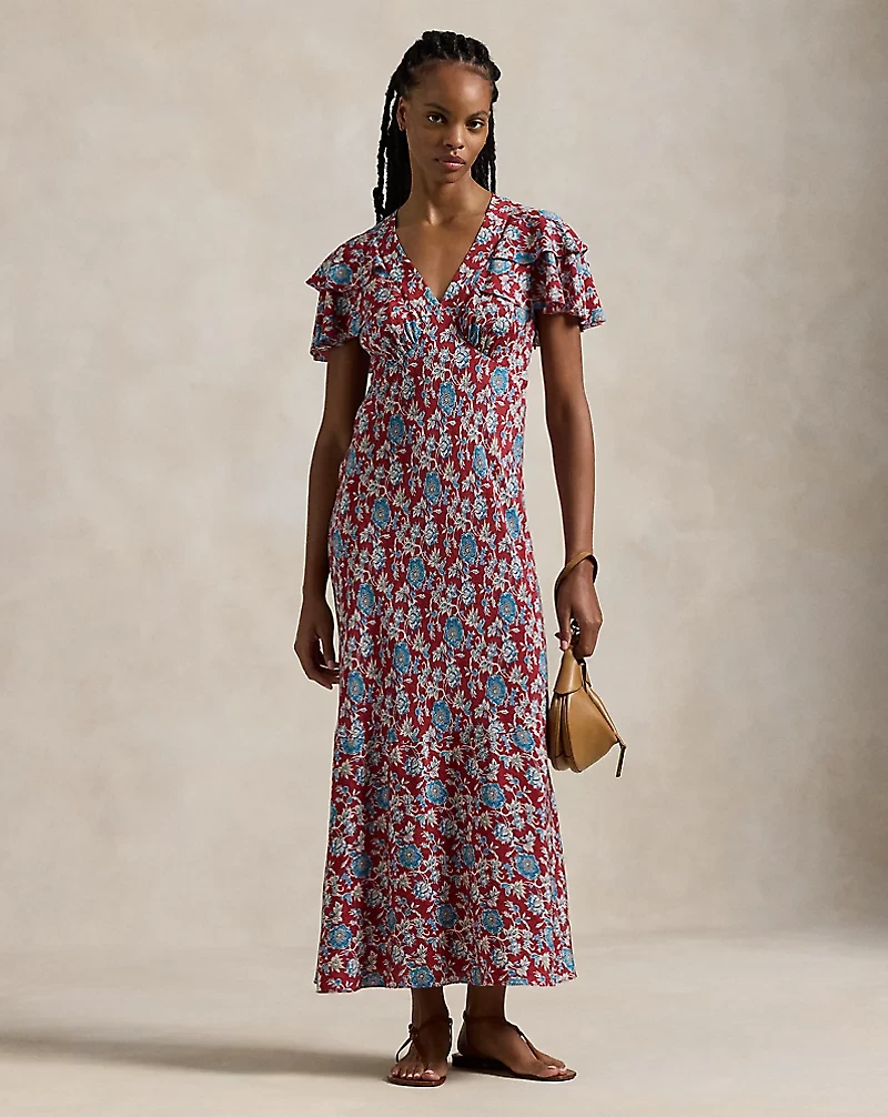 Floral-Print Silk Dress