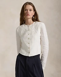 Floral-Embroidered Linen Jacket