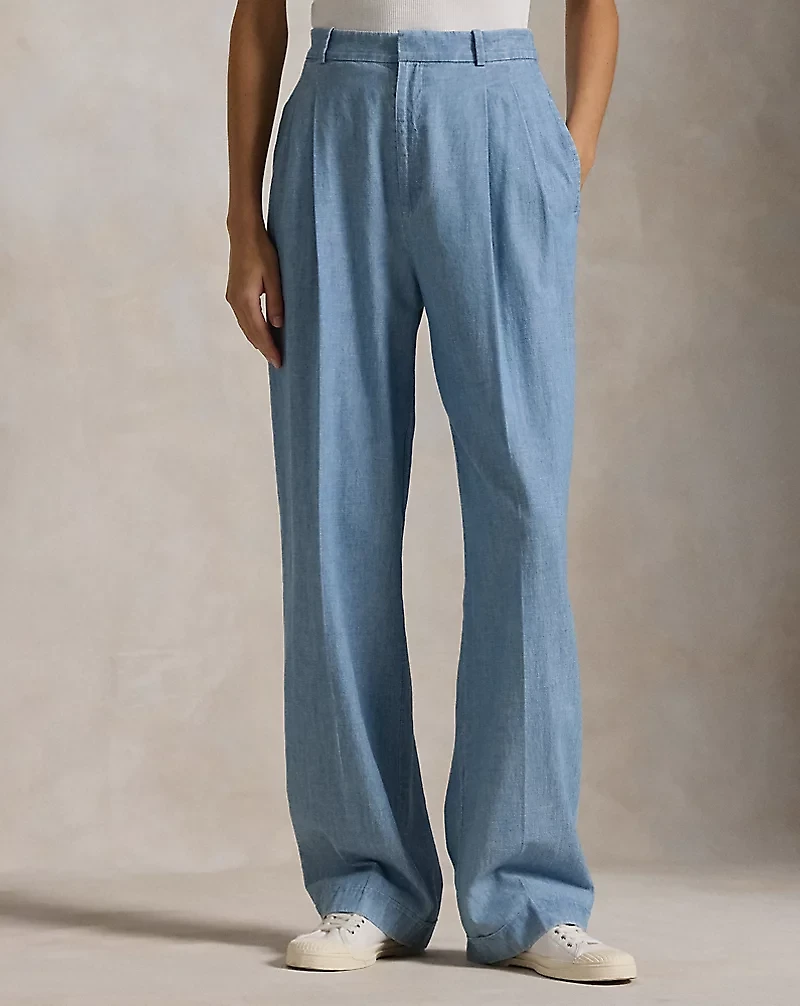 Chambray Wide-Leg Pant