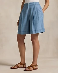 Pleated Chambray Short