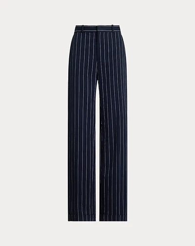 Striped Cotton-Linen Twill Straight Pant