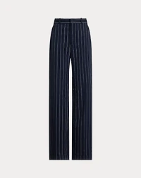 Striped Cotton-Linen Twill Straight Pant