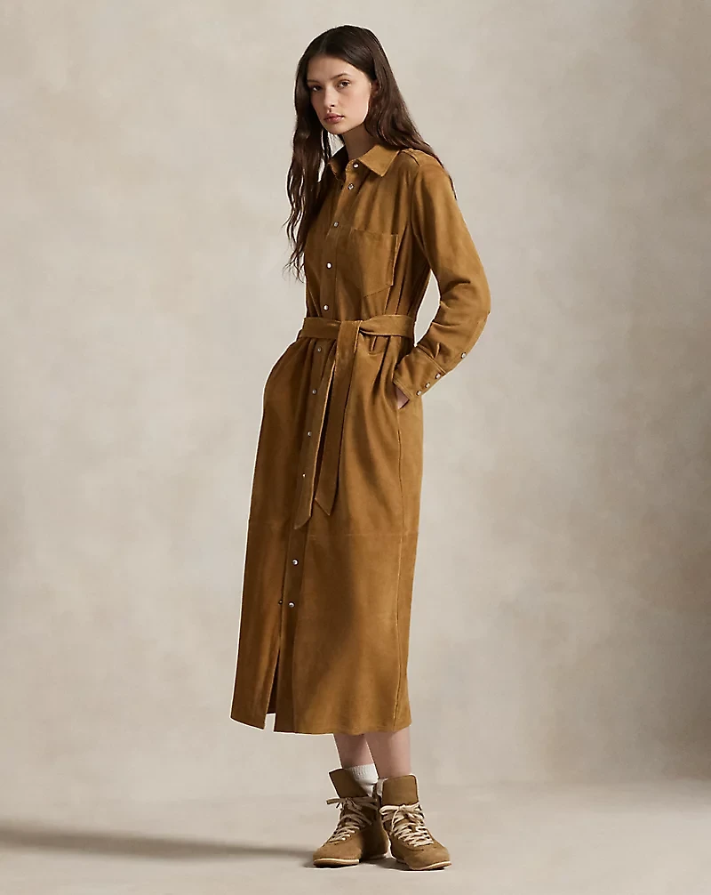 Suede Belted Shirtdress