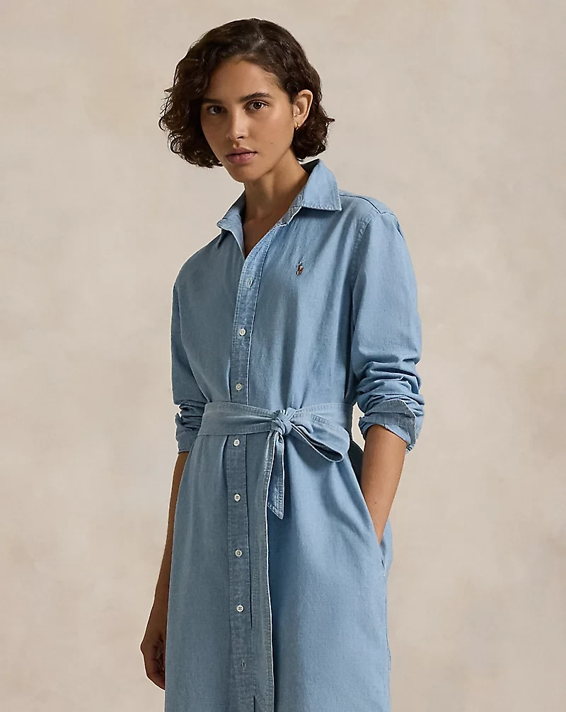 Cotton Chambray Belted Shirtdress