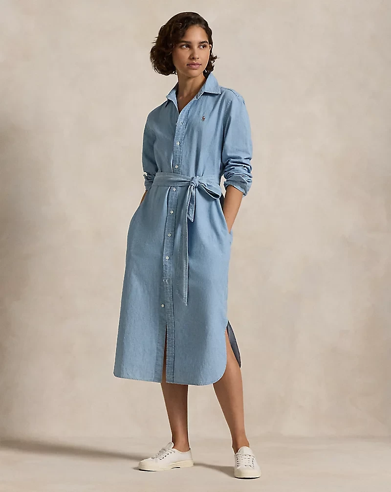Cotton Chambray Belted Shirtdress