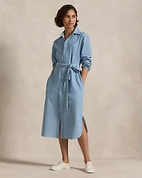 Cotton Chambray Belted Shirtdress